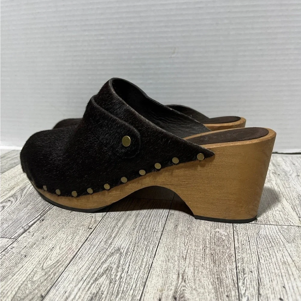 lisa b classic high heel clog in espresso cow hair women’s size 10 - Picture 4 of 12